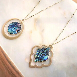 Gold Abalone Shell Medallion Pendant Boho Necklace New